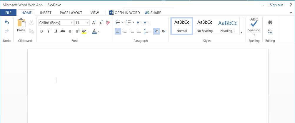 Microsoft Word Web App 編輯介面