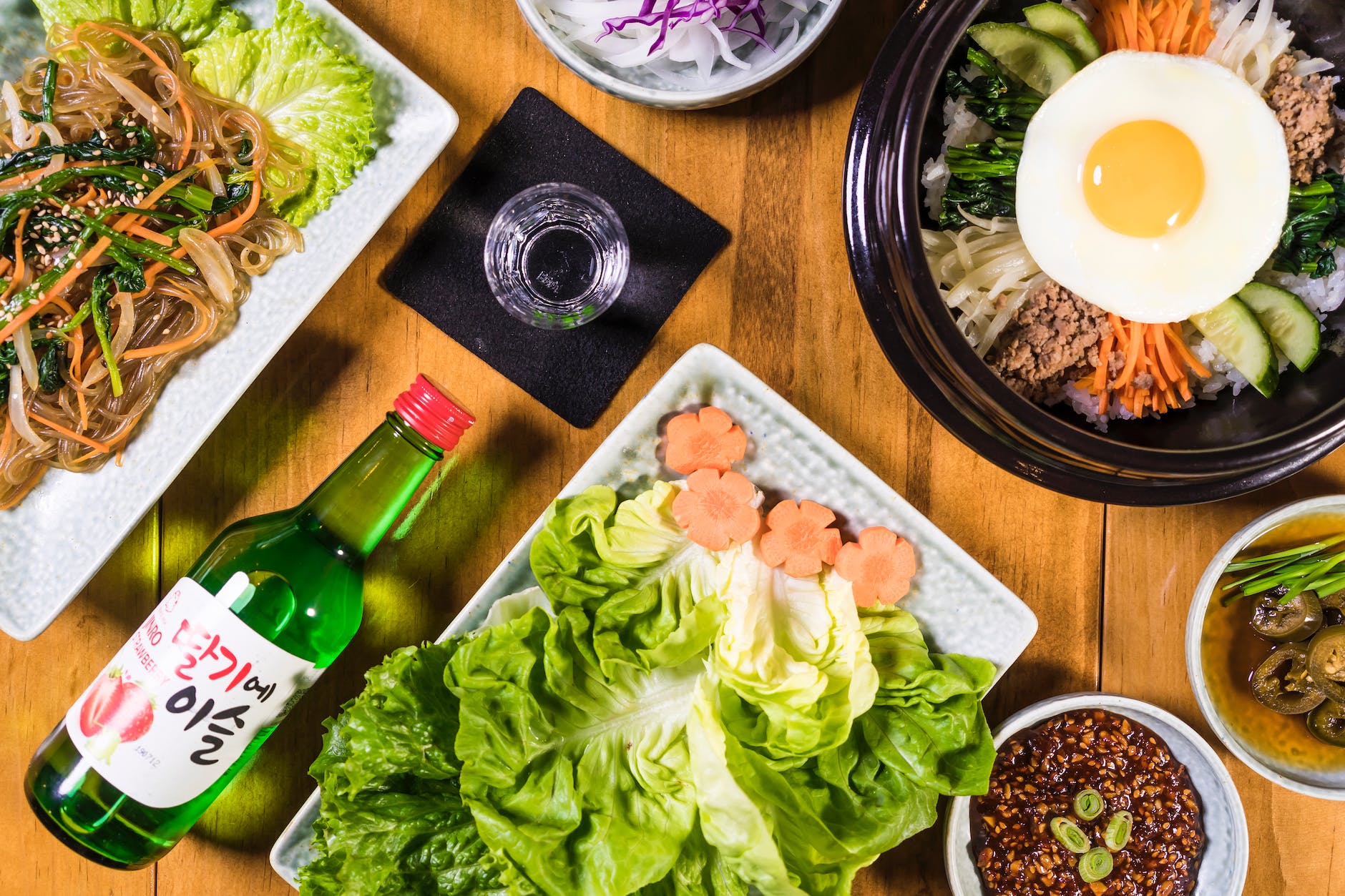 top view of a variety of korean food