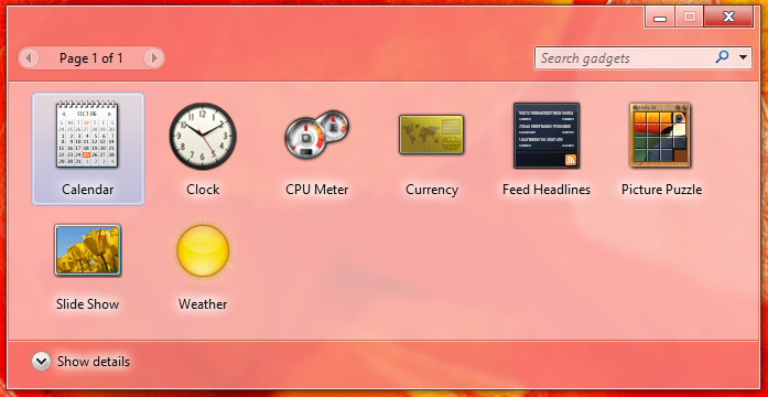 與 Windows 7 相同設計的 Gadgets 桌面小工具