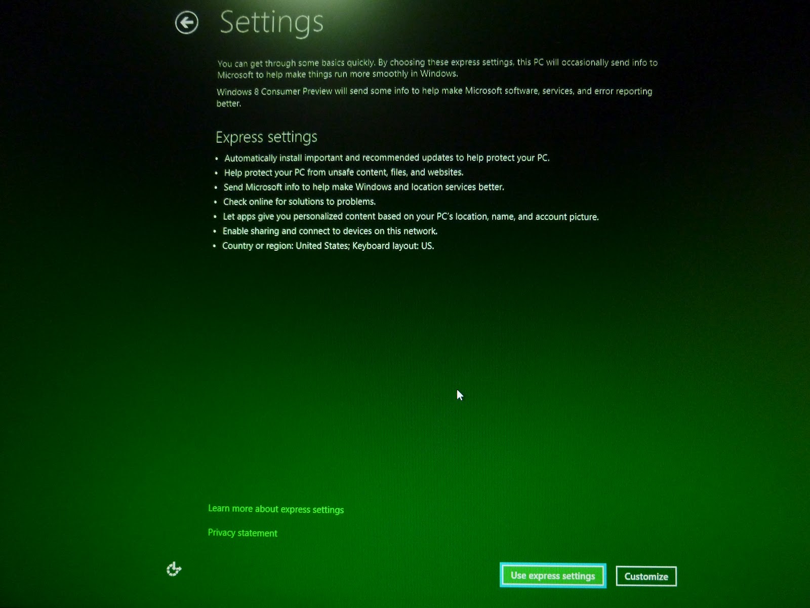 Windows 8 安裝設定畫面（一）