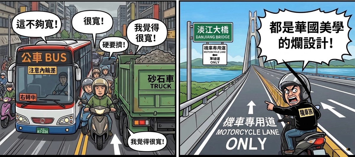 淡江大橋の二輪車専用レーン